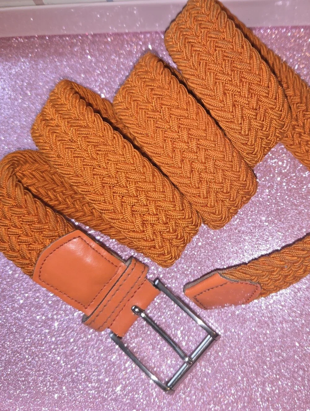 Ermenegildo Zegna Woven Belt Sz 31 Orange Italian Leather Trim Made in Italy
